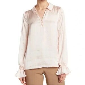 Paige Resa Satin Blouse Small Light Pink Ruffle Sleeves